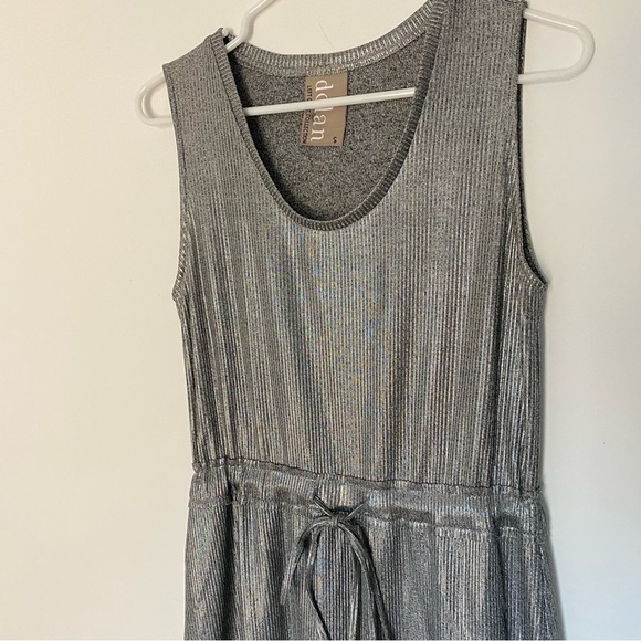 Dolan Anthropologie Silver Metallic Midi Dress Drawstring Waist, Ribbed Sz S - Picture 6 of 15